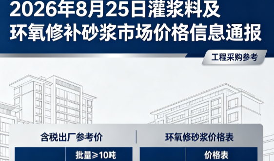 册亨2026年8月25日灌浆料及环氧修补砂浆市场价格信息通报